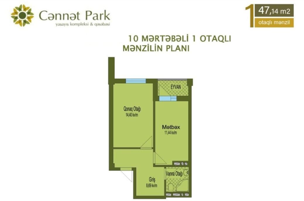 🔴 47.14 m² | Premium Bir Otaqlı